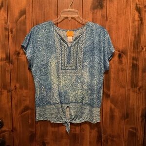 Ruby Rd. Blue Tie-Front Blouse